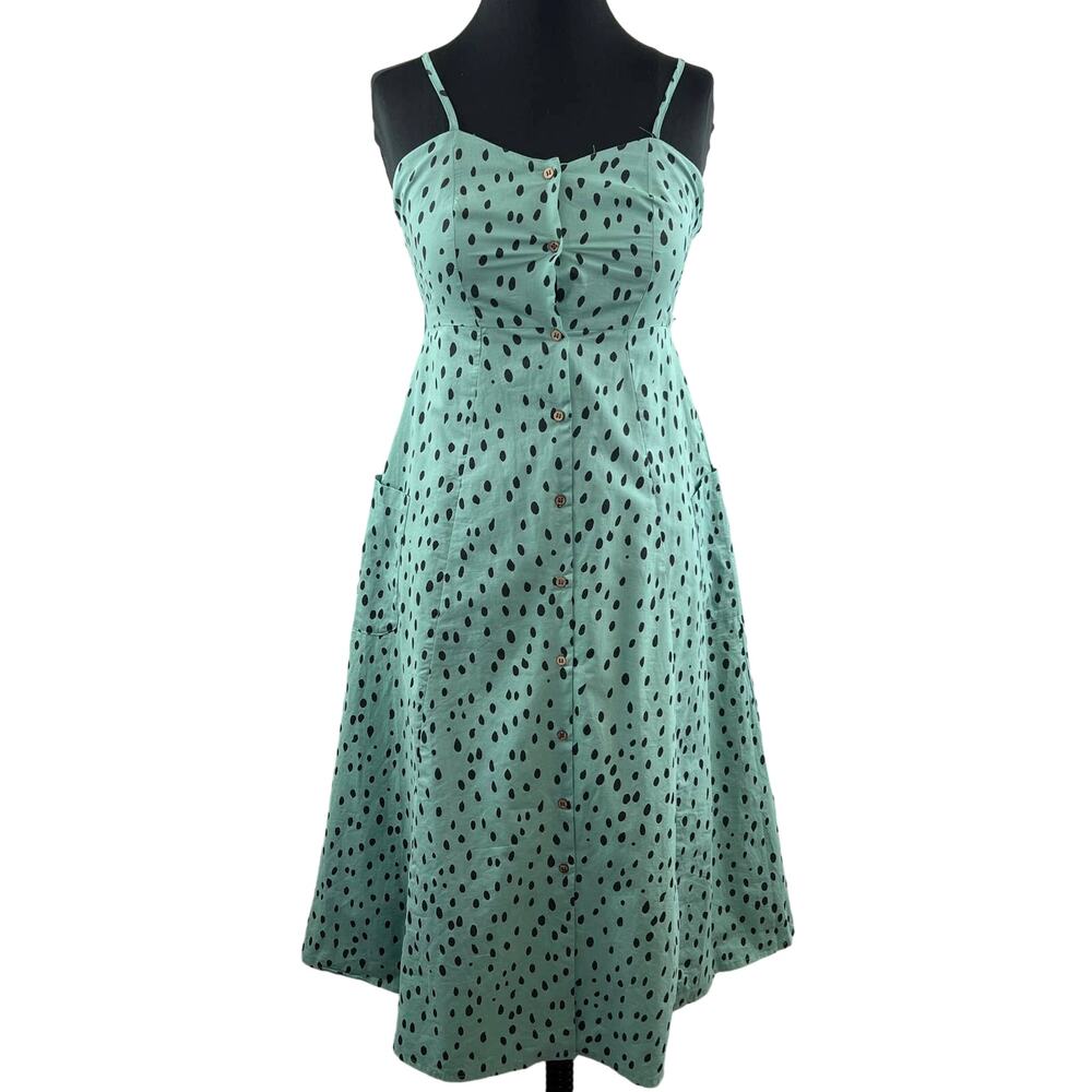 Nadadelazos Spain Blue Black Seed Dot Fit & Flare Organic Cotton Dress EU36 US 4